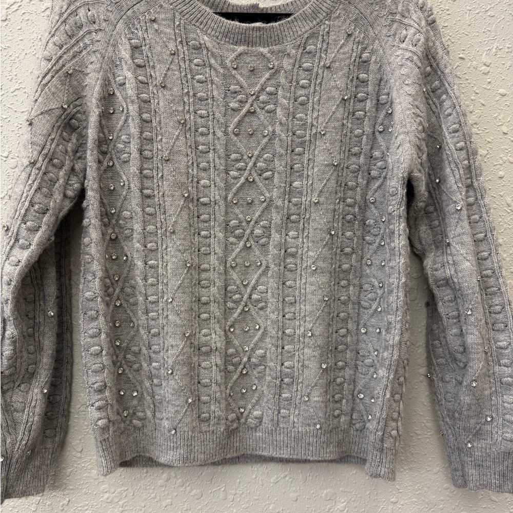 Another Love Light Gray Knit Sweater with Gem Accents